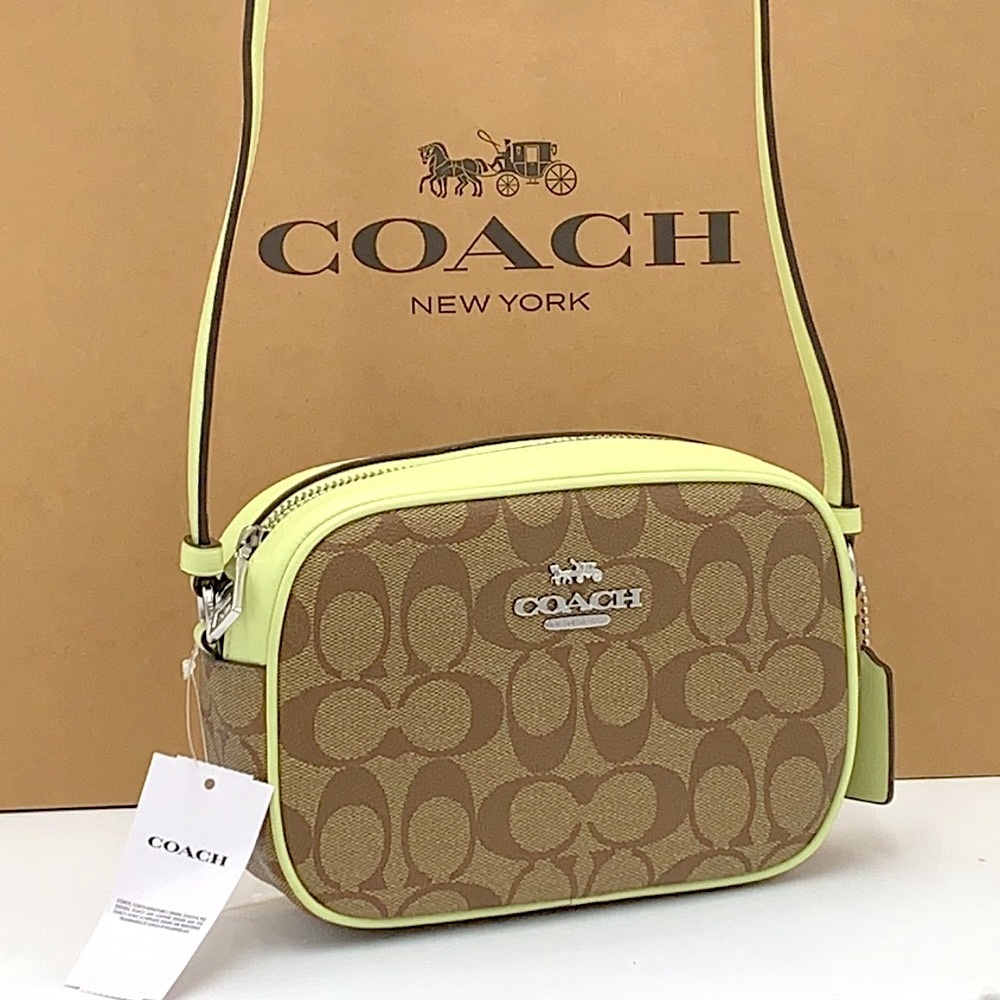 NEW! COACH Mini Jamie Camera Bag In Signature Canvas - Silver/Khaki/Pale Lime - Picture 2 of 16